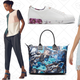 Deonny Window Box Skater Dress, $201 | Shoula Piped Jogger Pants, $112 | Barrica Printed Sole Sneakers, $101 | Luciel Blue Lagoon Large Tote, $105 | Dixa Layered Lace Dress, $232